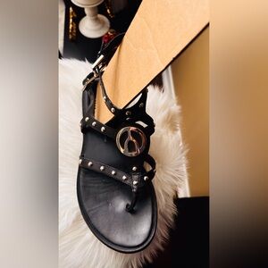 Black Studded Sandals with Silver Accents